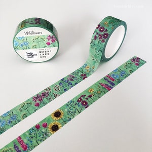 Washi tape Wildflower Meadow • Tuin-, natuur- en zomertape • Decoratieve afplaktape • 15 mm x 10 m • bujostickers.com 079