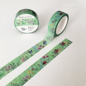 Wiesentiere Washi Tape • Süßes Tier- und Wildblumenband • Dekoratives Masking Tape • 15 mm x 10 m • bujostickers.com 078