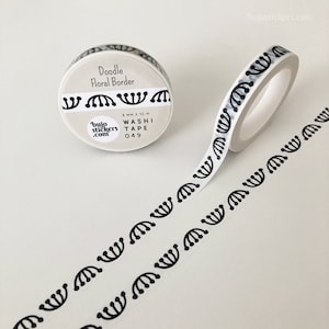 Washi Tape • Doodle Floral Border • Border Tape in schwarz weiß • Schmales dekoratives Masking Tape • 8 mm x 10 m • bujostickers.com 049