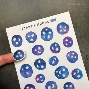 Adesivos de estrelas e lua • Adesivos decorativos para cartões, scrapbooking, cartas, planejadores, diários • Adesivos exclusivos ilustrados de céu estrelado