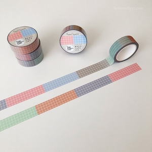 Grid Washi tape • Gedempte pasteltinten • Vierkante Decoratieve masking tape • 15 mm x 10 m • bujostickers.com 065