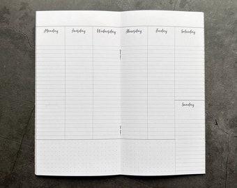 Traveler&#39;s Notebook • Weekly calendar • Regular/standard size • Vertical week on two pages • 6 months/27 weeks undated planner refill insert
