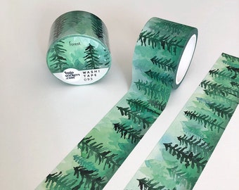 Forest Washi tape • Wide tape with Spruce trees • Watercolor Nature green • Decorative masking tape • 30 mm x 10 m • bujostickers.com 093