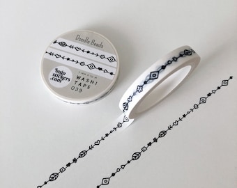 Washi tape • Doodle beads decorative border tape in black and white • Thin decorative masking tape • 7 mm x 10 m • bujostickers.com 039