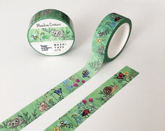 Meadow critters Washi tape • Cute animal and wildflower tape • Decorative masking tape • 15 mm x 10 m • bujostickers.com 078