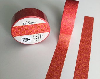 Red & orange Washi tape • Citrus slice pattern • Decorative masking tape • 15 mm x 10 m • bujostickers.com 052