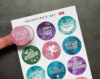 Valentine's Day • Romantic stickers with crystal backgrounds and Happy Valentine's Day. For love letters, romantic notes and scrapbooking!