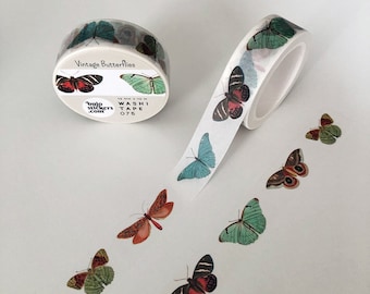 Vintage Butterfly Washi tape • Ephemera • Nature • Decorative masking tape • 15 mm x 10 m • bujostickers.com 075