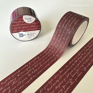 Vintage washi tape • Brede bordeauxrode handgeschreven citaten • Art bullet journaling afplaktape • 25 mm x 10 m • bujostickers.com 131