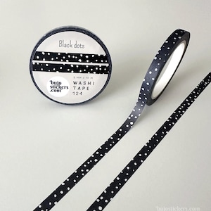 Zwart gestippelde washi tape • Slim tape witte stippen • Border divider bujo bullet journaling masking tape • 5 mm x 10 m • bujostickers.com 124