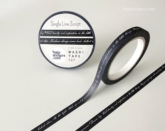 Black slim script washi tape • Thin quote vintage handwriting • Border bullet journaling masking tape • 5 mm x 10 m • bujostickers.com 127