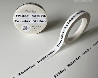 Weekdays Washi tape • Bold serif font, days of the week • Planner masking tape • 7 mm x 10 m • bujostickers.com 116