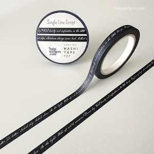 Schwarzes Washi Tape mit schmalem Schriftzug • Dünnes Zitat Vintage Handschrift • Masking Tape mit Bordüre • 5 mm x 10 m • bujostickers.com 127