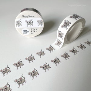Washi tape Ratón Feliz • Tierno animalito • Mascota sonriente • Masking tape decorativo • 15 mm x 10 m • bujostickers.com 111