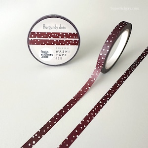 Burgundy washi tape • Slanke roodbruine witte stippen • Border divider bullet journaling masking tape • 5 mm x 10 m • bujostickers.com 125