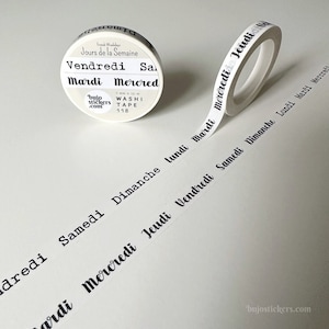 Jours de la semaine Ruban washi • Giorni feriali in francese/français • Macchina da scrivere + Script font • Nastro adesivo • 7 mm x 10 m • bujostickers.com 118
