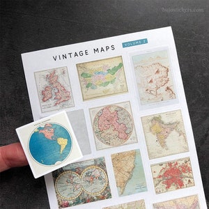vintage Maps Volume 2 • Autocollants en papier pour cartes, lettres, scrapbooking, bujo, bullet journals, planification et plus encore. bujostickers.com