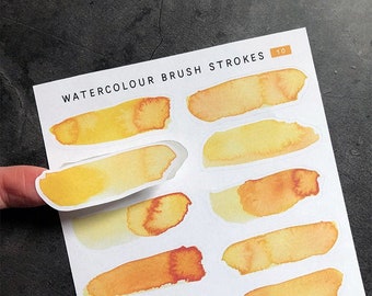 Watercolour Brush strokes 10 Yellow Orange decorative stickers for bujo, planners, scrapbooking, cards, letters. Bujostickers 2 sizes.