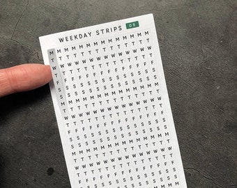 Weekday Strips 05 • fits 5 mm grid and more • Functional number stickers for bullet journaling and planners. Combine with our date strips!