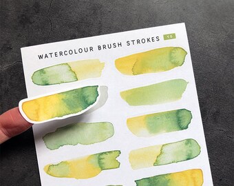 Watercolour Brush strokes 15 Green and yellow decorative stickers for bujo, planners, scrapbooking, cards, letters. Bujostickers 2 sizes.