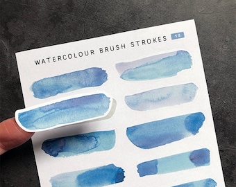 Watercolour Brush strokes 18 Blue Purple Lavender decorative stickers for bujo layouts, planners, scrapbooking, cards, letters. 2 sizes.