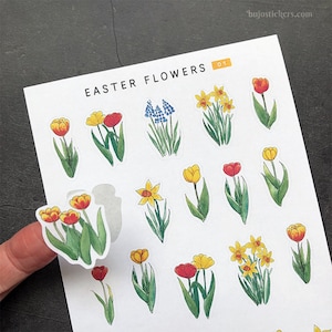 Paasbloemen 01 • stickers met tulpen en narcissen voor bujo, kaarten, scrapbooking, brieven. Uniek, geïllustreerd door Amanda Bigrell.