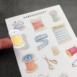 Haberdashery stickers for art journalers, bullet journalers, scrap bookers, crafters, planners etc. Matte paper stickers. bujostickers.com