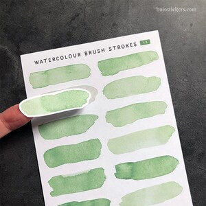 Trazos de pincel de acuarela 13 pegatinas decorativas verdes para diseños de bujo, planificadores, álbumes de recortes, tarjetas, cartas. Bujostickers 2 tamaños.
