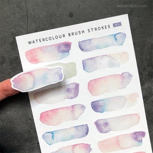 Aquarel Penseelstreken 01 Roze en paarse decoratieve stickers voor bujo, planners, scrapbooking, kaarten, brieven. Bujostickers 2 maten.