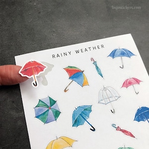 Clima lluvioso • Calcomanías de papel únicas hechas a mano para álbumes de recortes, diarios, agendas, tarjetas, cartas, manualidades, bujos • bujostickers.com