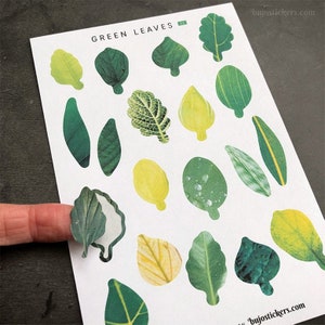 Green Leaves stickers No 02. Decorative paper stickers for bullet journals, planners, trackers, letters, cards, scrapbooks. bujostickers.com