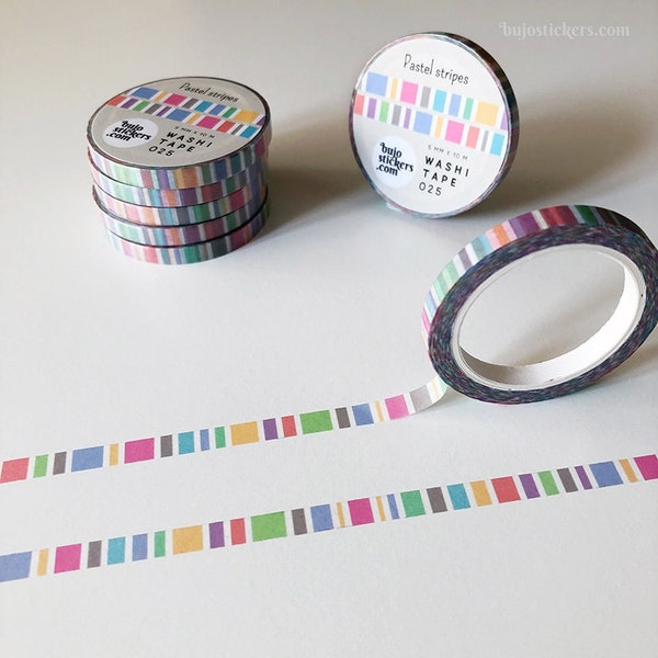 Slim washi tape • Pastel stripes washi tape • 5 mm x 10 m • bujostickers.com 025