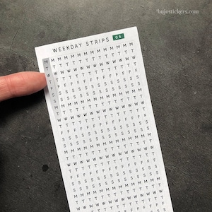 Veckodagsremsor 05 • passar 5 mm rutnät och mer • Funktionella sifferklistermärken för bullet journaling och planerare. Kombinera med våra datumremsor!