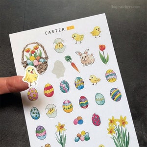 Pascua 01 • pegatinas con gallinas, huevos de pascua, narcisos para bujo, tarjetas, scrapbooking, cartas. Único, ilustrado por Amanda Bigrell.