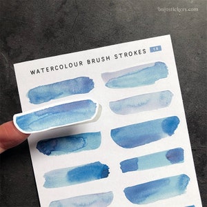 Aquarell Pinselstriche 18 Blau Lila Lavendel dekorative Aufkleber für Bujo Layouts, Planer, Scrapbooking, Karten, Briefe. 2 Größen.