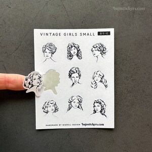 Adesivi vintage per ragazze • 2 dimensioni • collage, diario d'arte, journaling di proiettili, scrapbooking, creazione di carta • ritratti con illustrazioni a matita