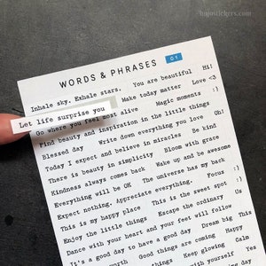 Words & phrases stickers. Quote stickers. Typewriter font Positive sayings. Stickers for journaling, scrap booking and paper crafting. 01