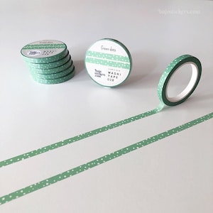 Groene washi tape • Dunne groene washi tape met witte stippen • Border masking tape • 5 mm x 10 m • bujostickers.com 028