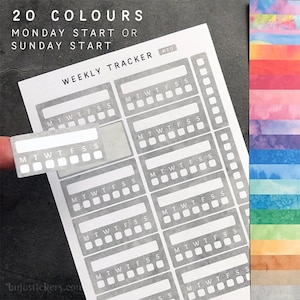Adesivos para acompanhamento semanal • 20 opções de aquarela. Adesivos de papel para bullet journal, bujo, planner, calendário, organizador. bujostickers.com 01