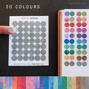 Kleine stippenstickers in 20 aquarelopties voor tracking, bullet journals, planners, crafting, scrap booking etc. bujostickers.com. D01