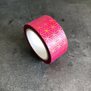 Gold Washi Tape • Heilige Geometrie Goldfolie auf rosa Aquarell • Blume des Lebens Muster • 20 mm x 10 m • bujostickers.com 104