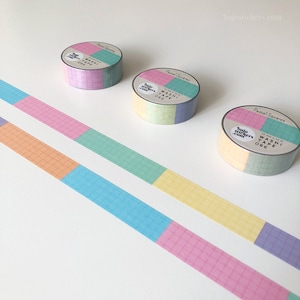 Gitter Washi Tape • Pastell: Rosa, Blau, Grün, Gelb, Orange, Lavendel Kariert Dekoratives Masking Tape • 15 mm x 10 m • bujostickers.com 066