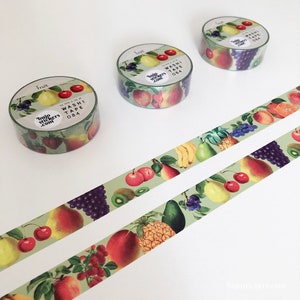 Washi tape • banana, ananas, arancia, uva, pesca, bacche, mela, avocado, prugna • 15 mm x 10 m • bujostickers.com 084