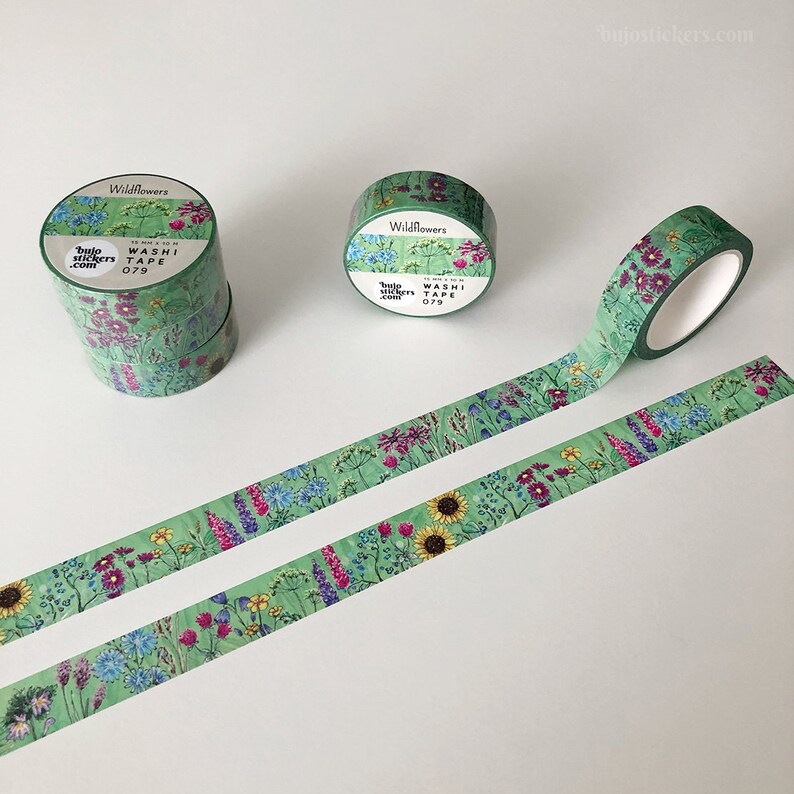 Washi tape Wildflower Meadow Garden, nature and summer tape Decorative masking tape 15 mm x 10 m bujostickers.com 079 image 5