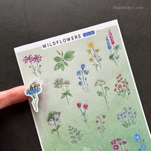 Handgemalte Wildblumen Sticker. • Einzigartige illustrierte Blumen Aufkleber für Bujo, Planer, Journaling, Karten, Scrapbooking, Briefe. 01B