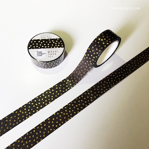 Black and Gold foil Washi tape • Irregular Polka dot pattern in gold • Guilded decorative masking tape • 15 mm x 10 m • bujostickers.com 101