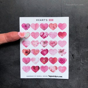 Stickers coeurs avec textures roses de roses, aquarelles et plus encore. Pour le scrapbooking, la planification, la décoration, l'artisanat. journalisation. 03