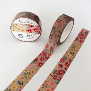 Autumn Fall Floral Washi tape • Garden, flowers, nature, fall tape • Decorative masking tape • 15 mm x 10 m • bujostickers.com 081