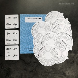 Circle habit tracker Aufkleber • Monatliche Tracker • Schwarz oder Grau • Monatsaufkleber enthalten • Gesamtes Jahr, 4 Monate oder 1 Monat • No 02