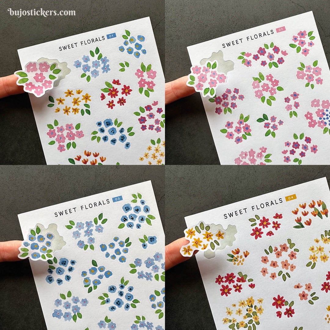 Floral Stickers. Clusters of Small Hand Painted Watercolor Flowers and ...